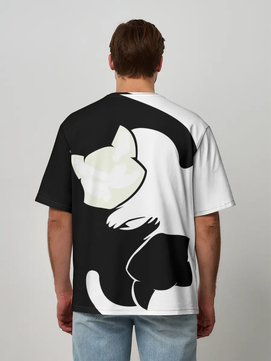 Мужская футболка оверсайз / Инь и Янь котики