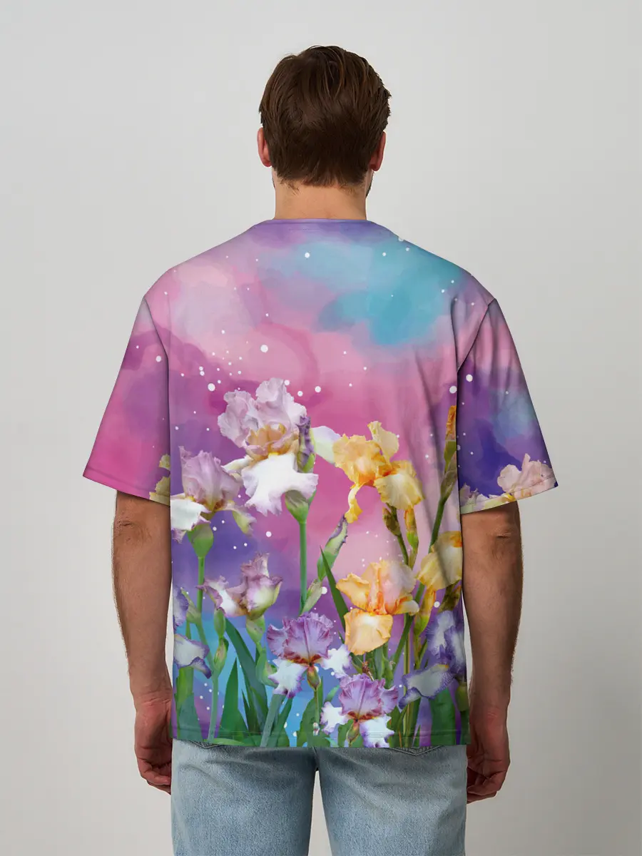 Мужская футболка оверсайз / Сказочные Ирисы