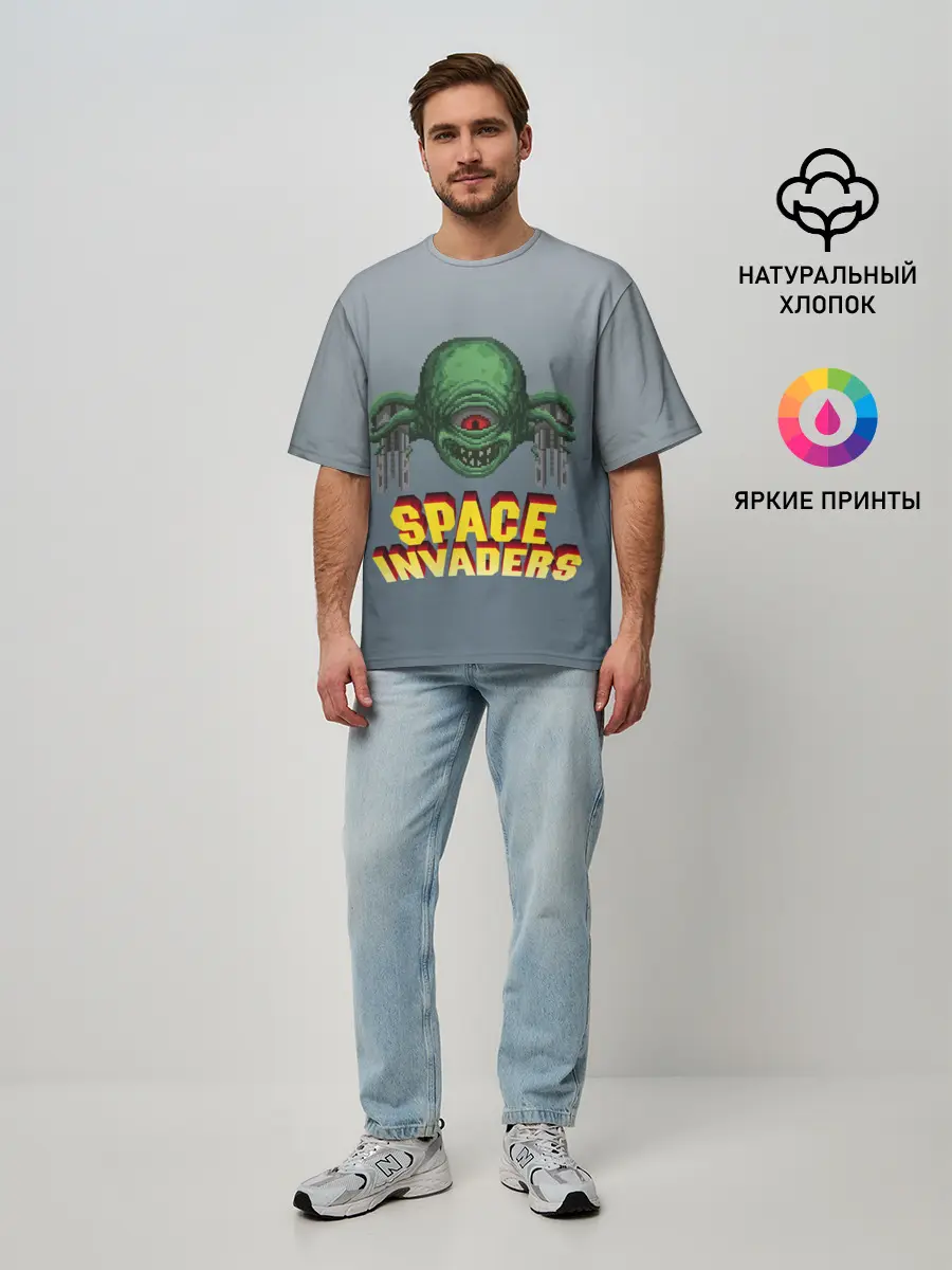 Мужская футболка оверсайз / Space Invaders | Old game