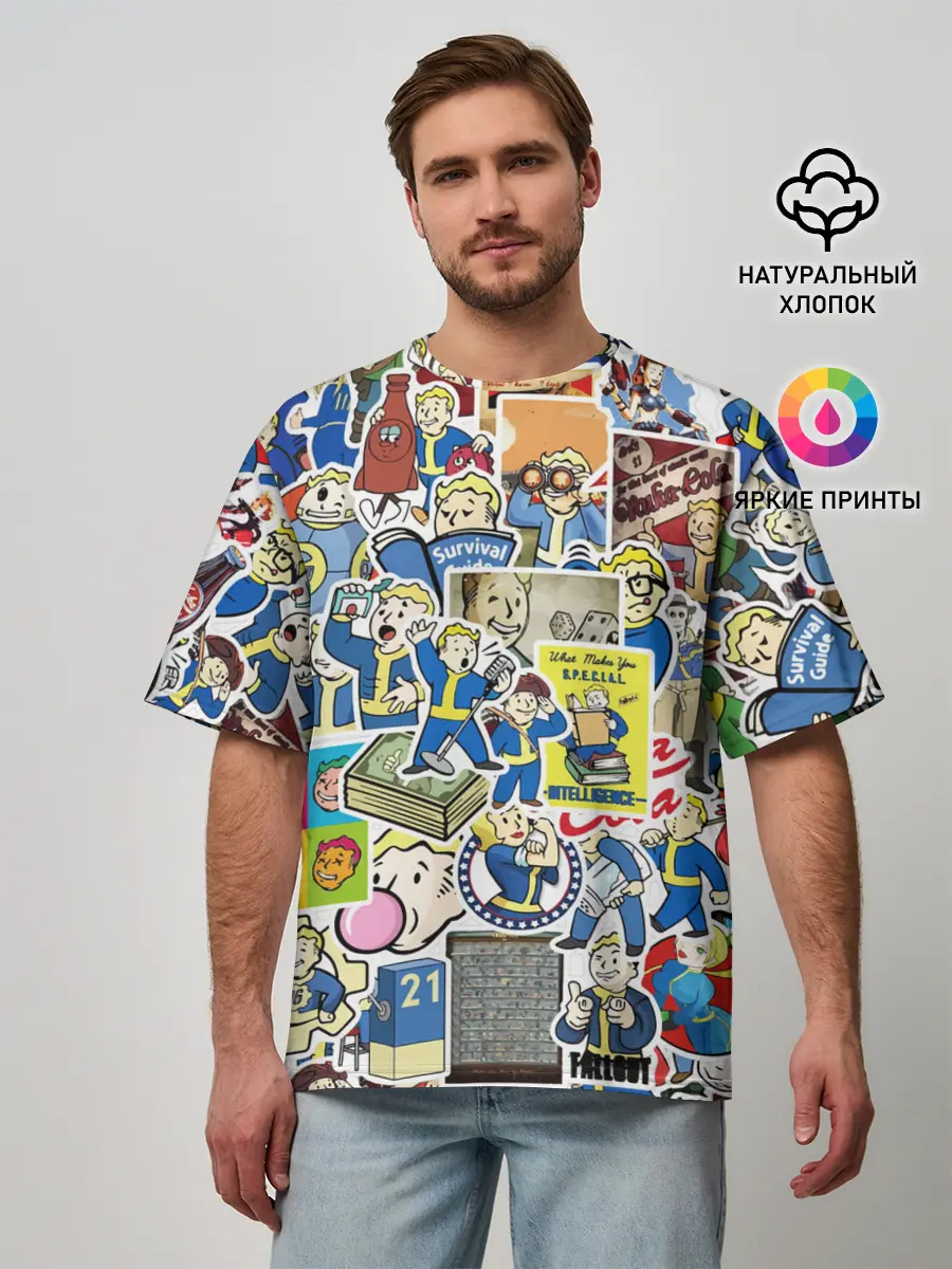 Мужская футболка оверсайз / FALLOUT STICKER BOMBING