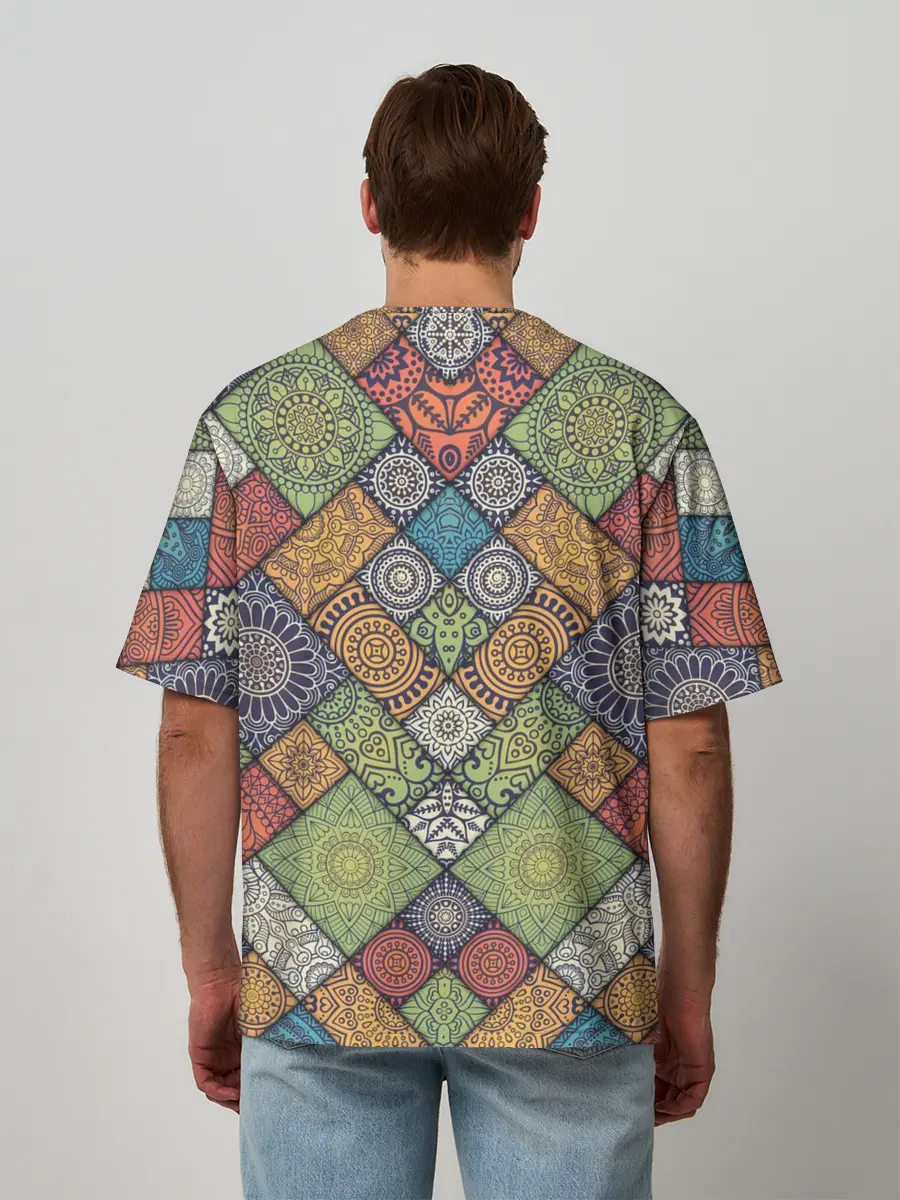 Мужская футболка оверсайз / Мандалы лоскутный печворк