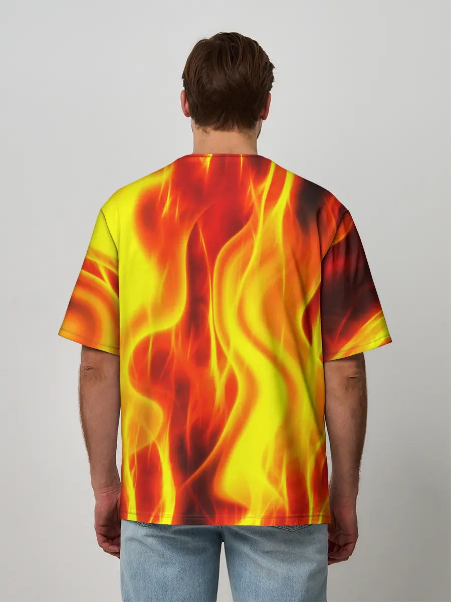Мужская футболка оверсайз / Неон Огонь