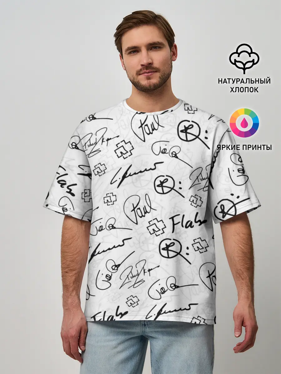 Мужская футболка оверсайз / RAMMSTEIN АВТОГРАФЫ