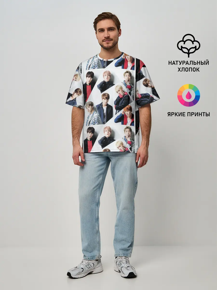Мужская футболка оверсайз / BTS COLLAGE