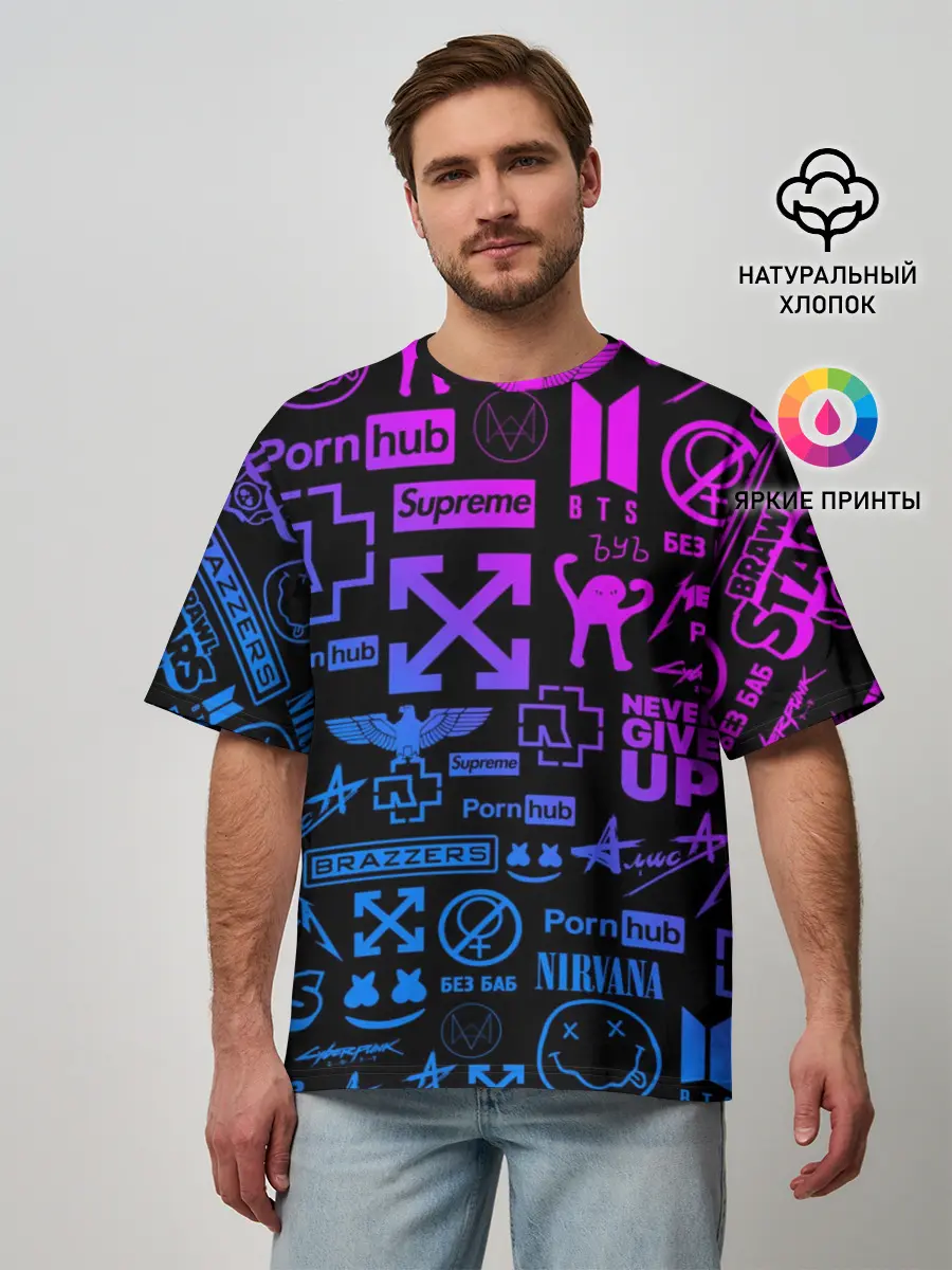Мужская футболка оверсайз / ЛУЧШИЕ ПРИНТЫ LOGOBOMBING