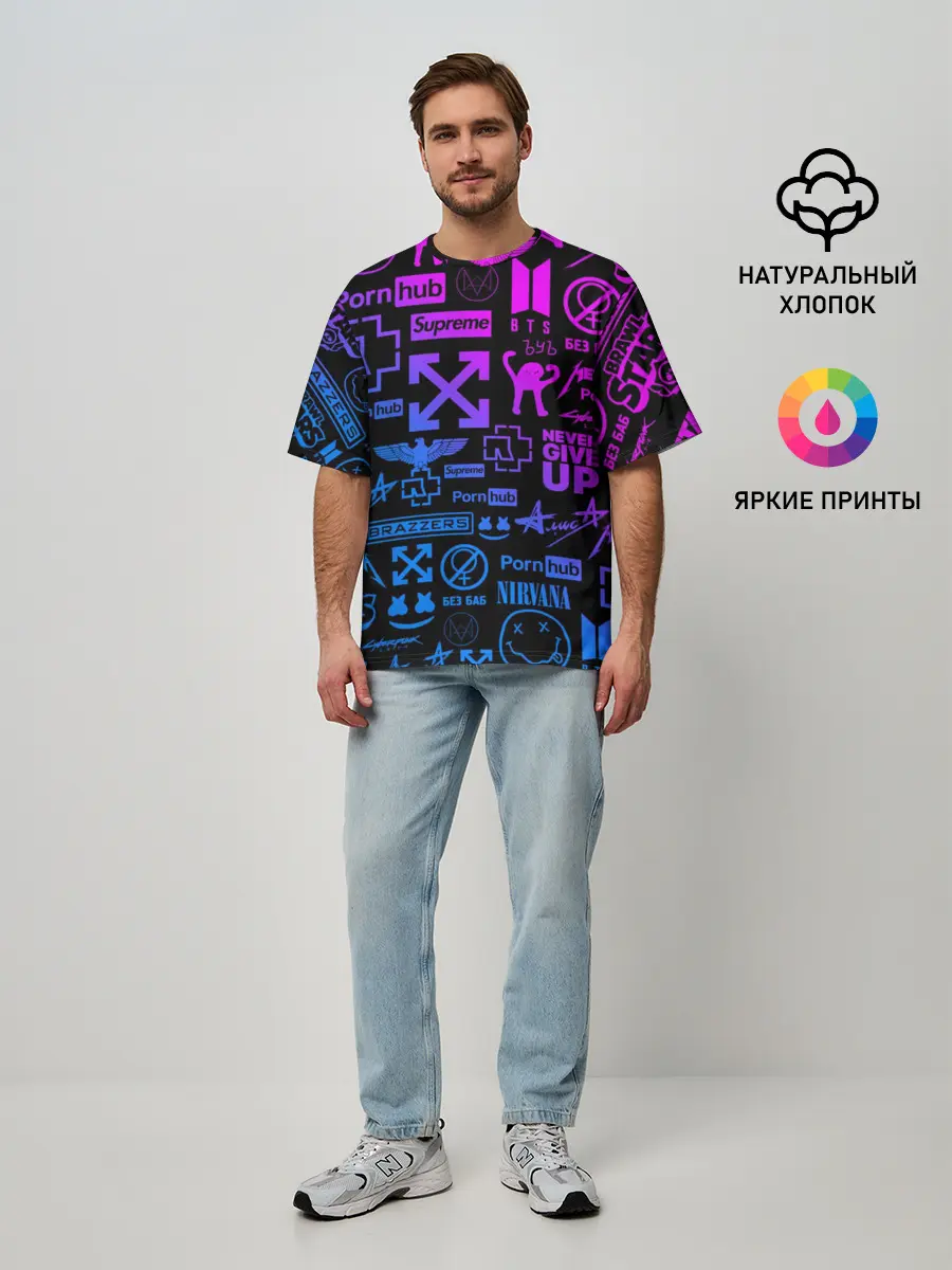 Мужская футболка оверсайз / ЛУЧШИЕ ПРИНТЫ LOGOBOMBING