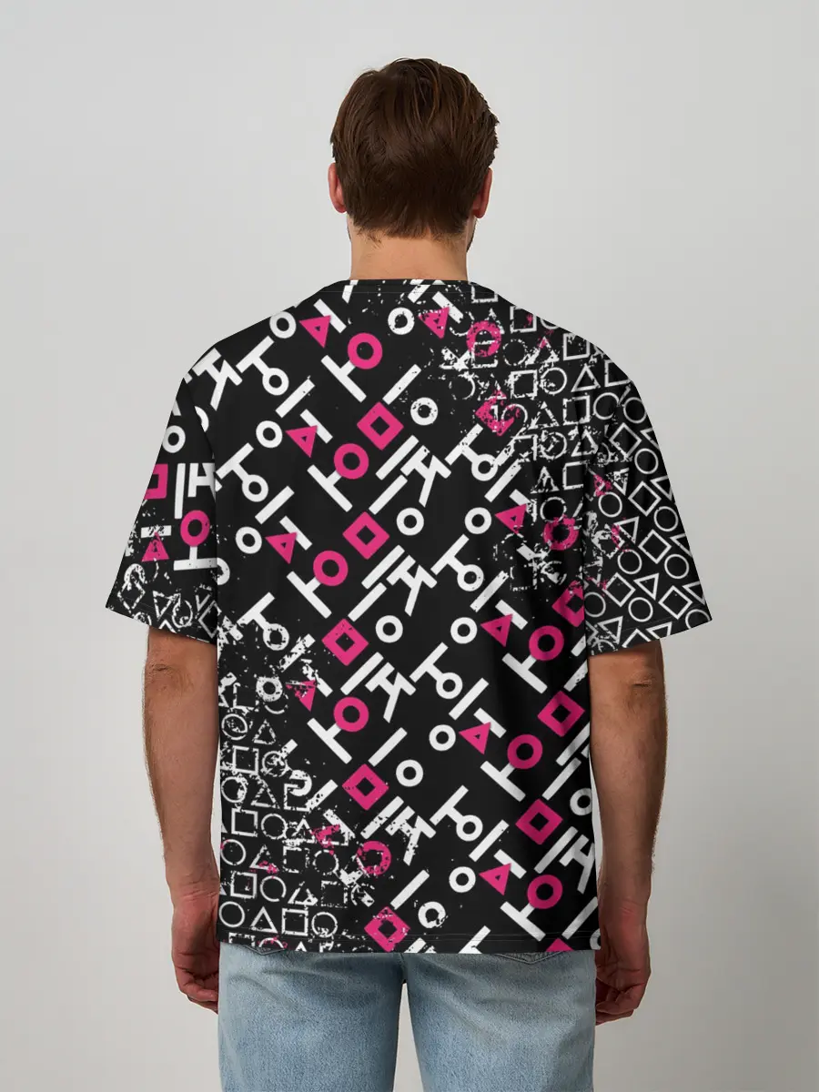 Мужская футболка оверсайз / ИГРА В КАЛЬМАРА СТРАЖ КВАДРАТ | SQUID GAME