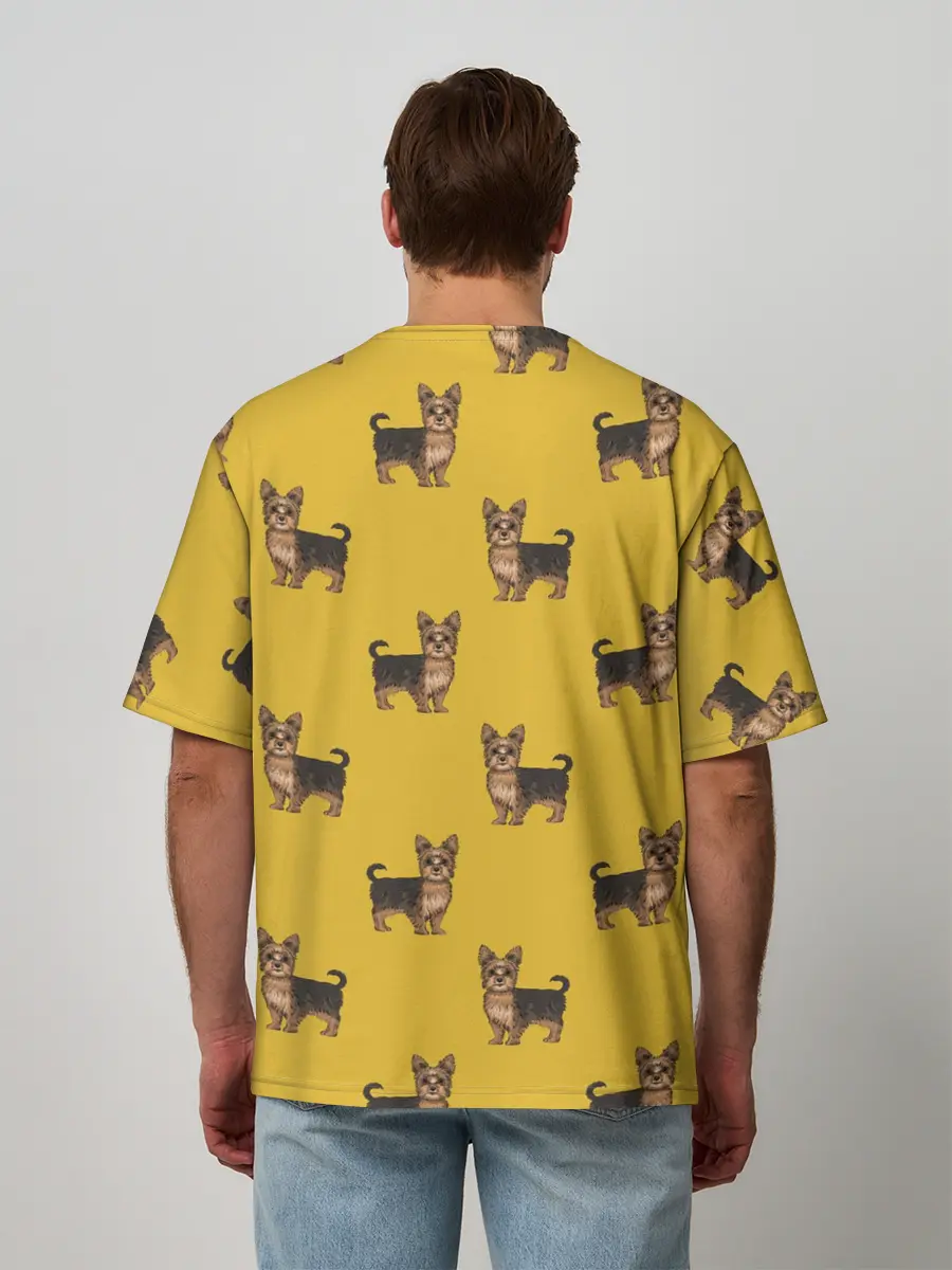 Мужская футболка оверсайз / Йоркширский терьер паттерн