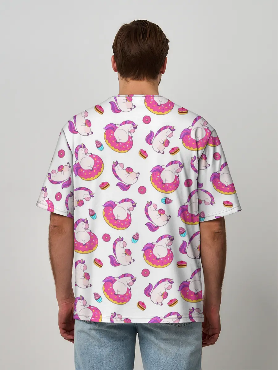 Мужская футболка оверсайз / Единорожки и вкусняшки