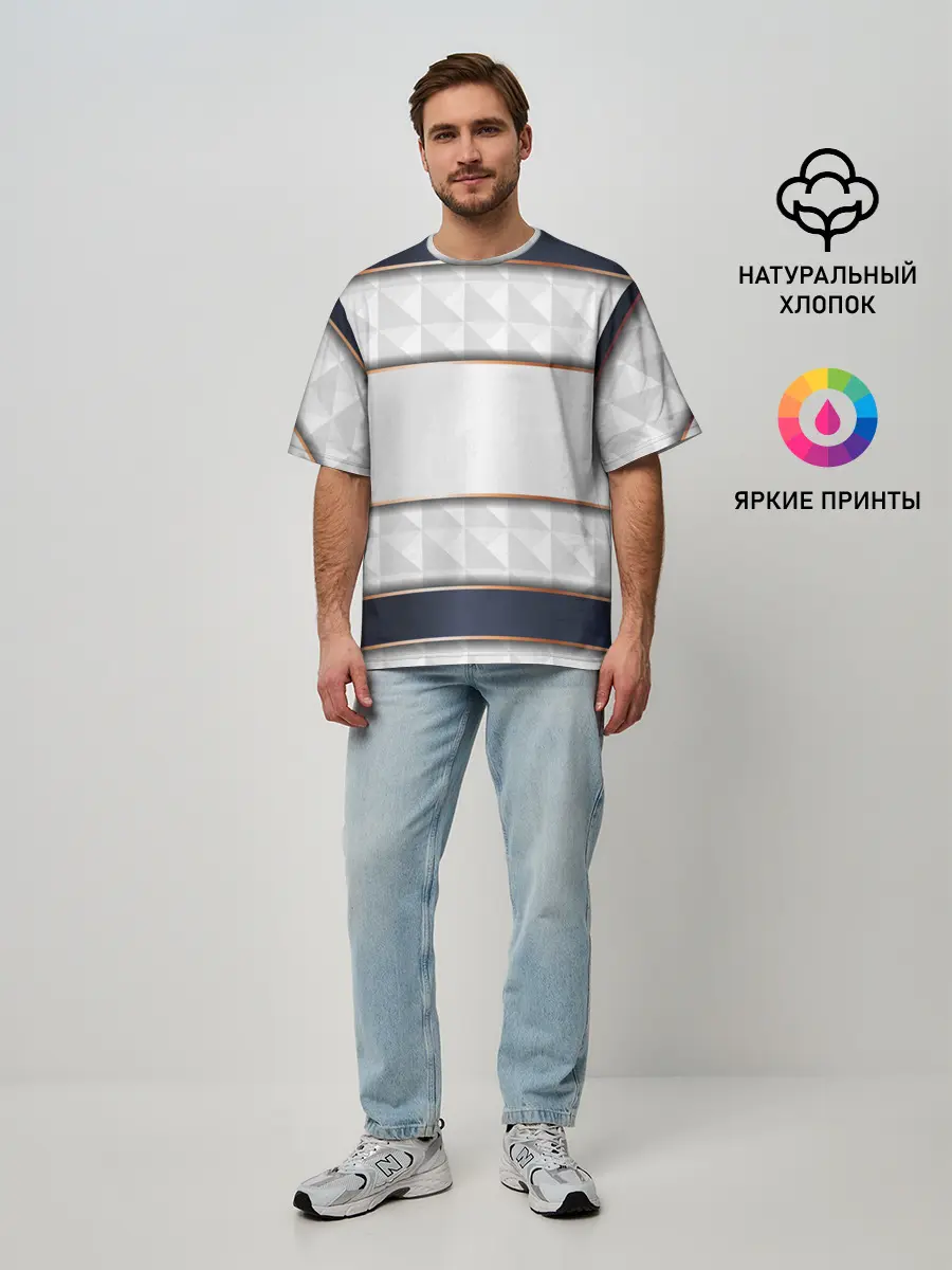 Мужская футболка оверсайз / White 3d lines