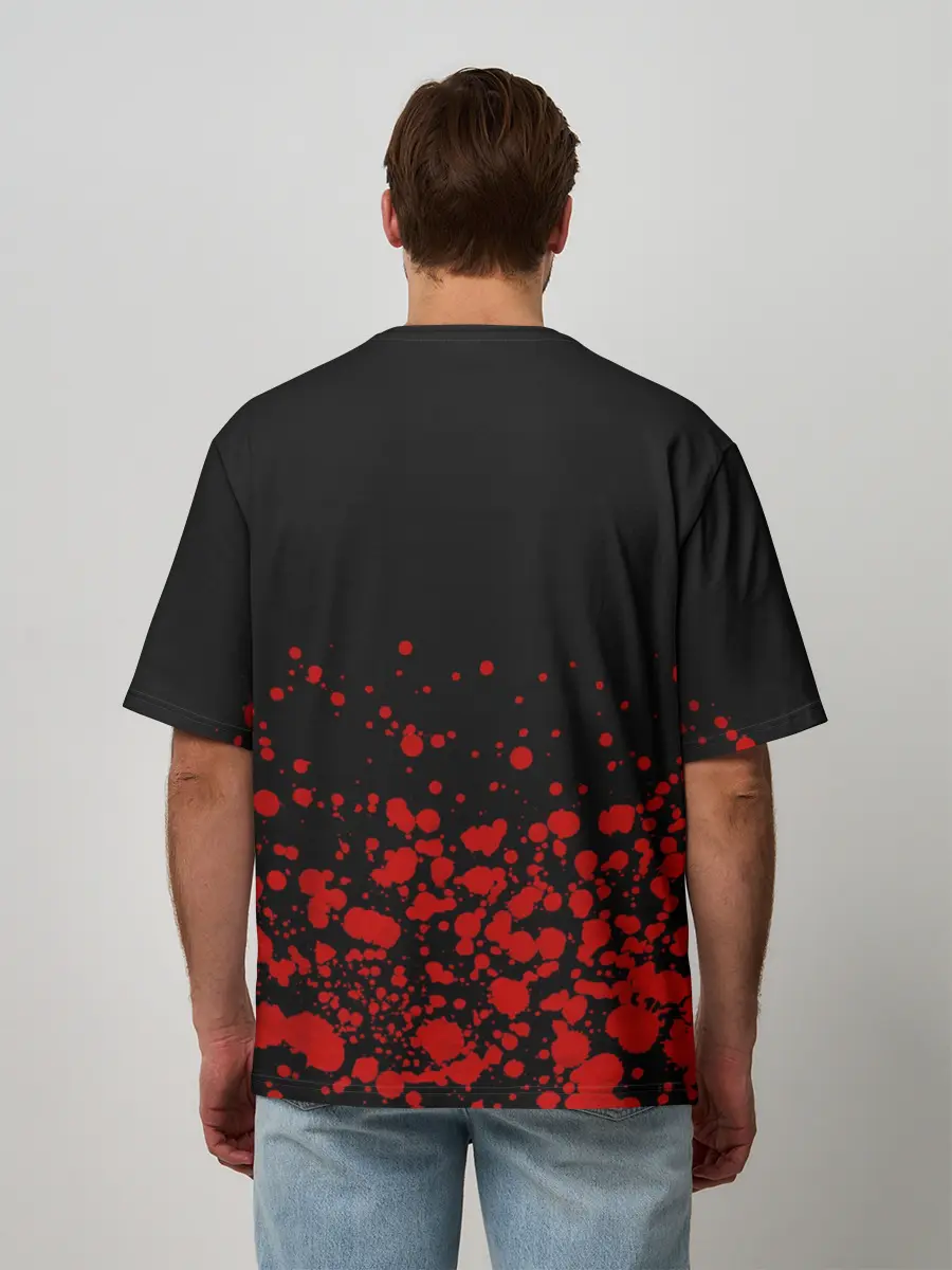 Мужская футболка оверсайз / Убийца Акаме на черно-красно фоне