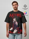 Мужская футболка оверсайз / Убийца Акаме на черно-красно фоне