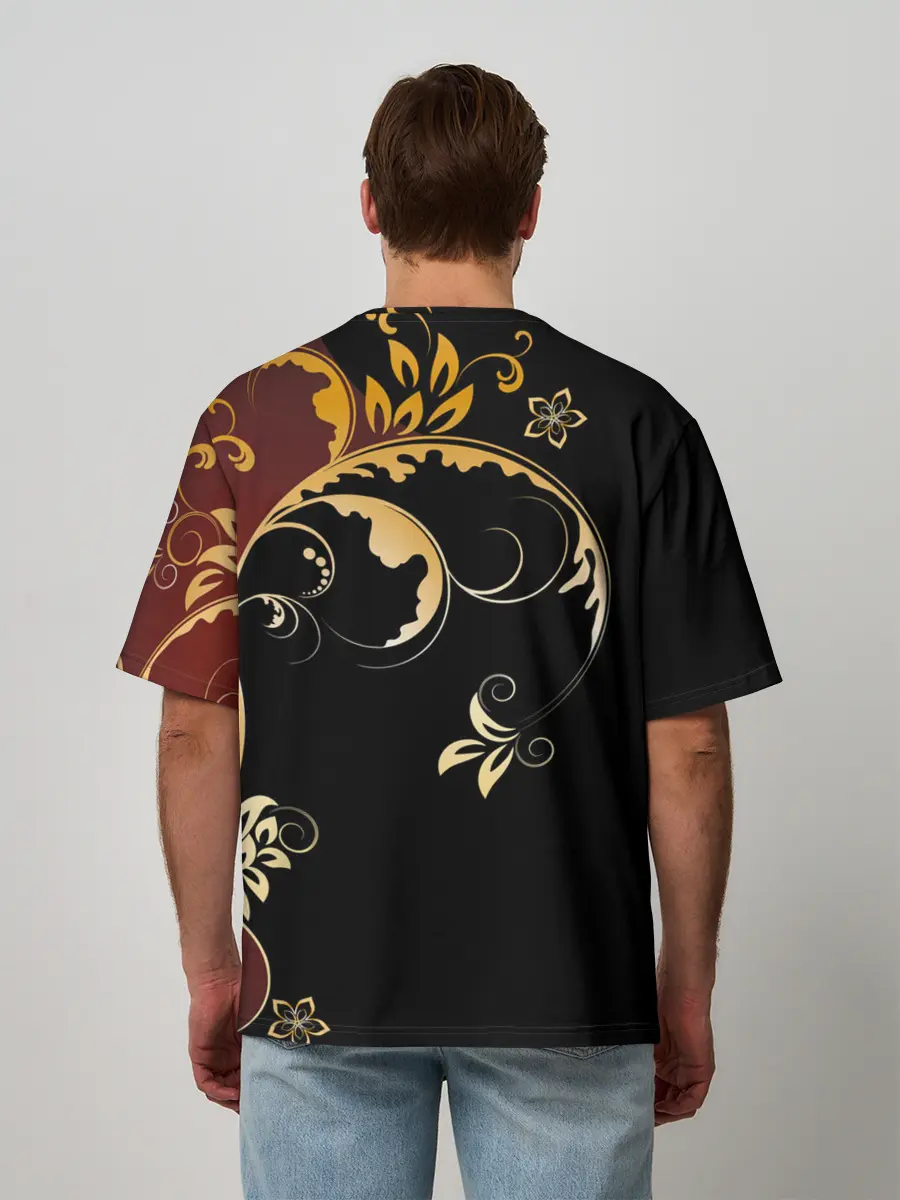 Мужская футболка оверсайз / Узор - Хохлома