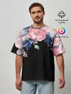 Мужская футболка оверсайз / цветы на черном
