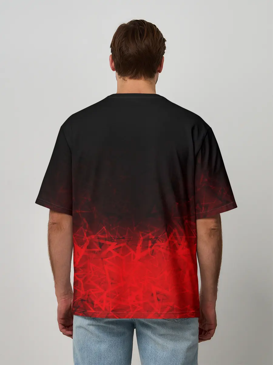 Мужская футболка оверсайз / КРАСНО-ЧЕРНЫЙ ГРАДИЕНТ