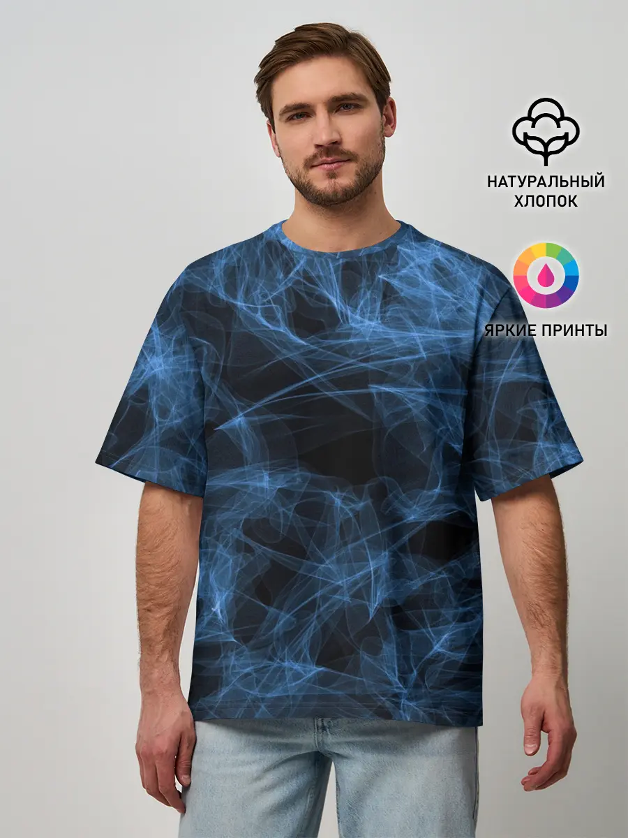 Мужская футболка оверсайз / Синяя паутина