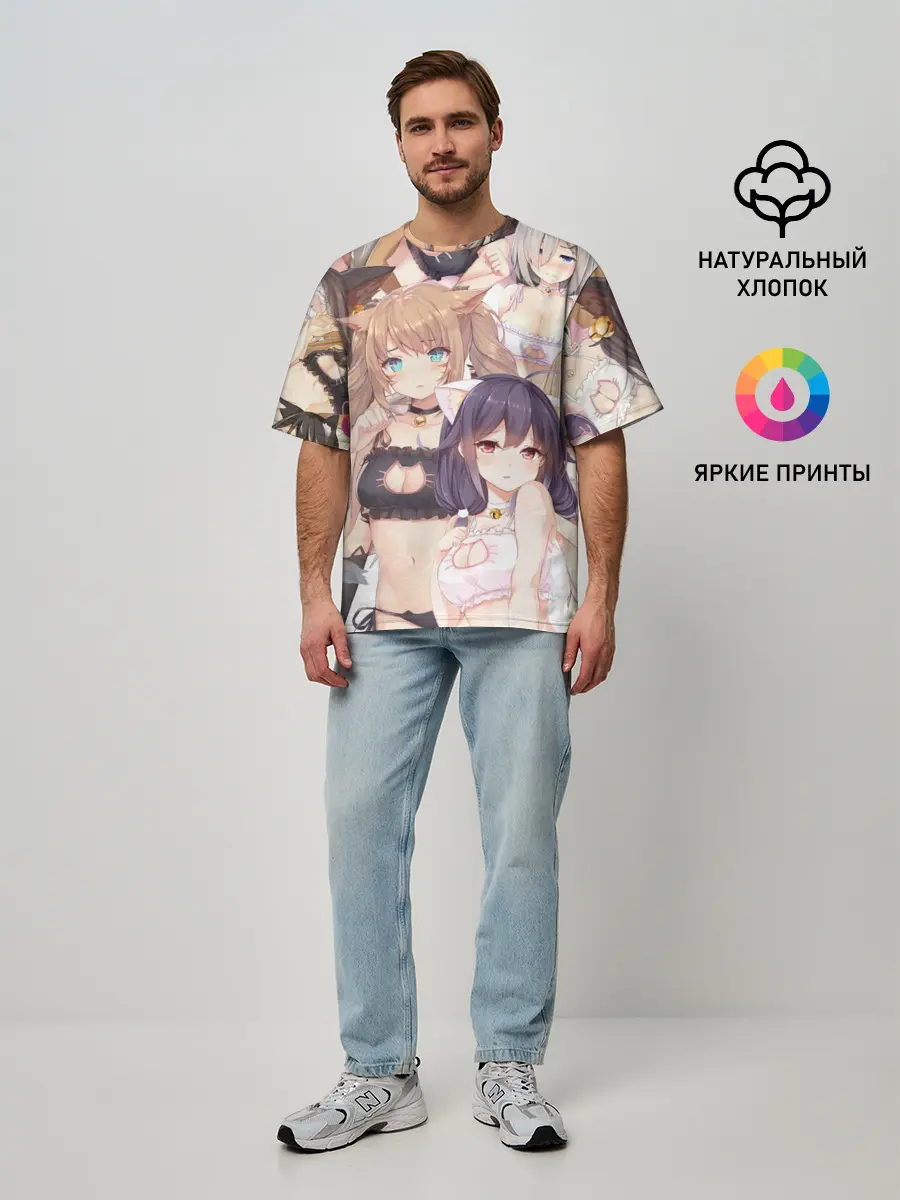 Мужская футболка оверсайз / Эччи гарем