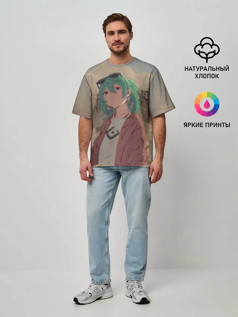 Мужская футболка оверсайз / Мику Хатсуне. ВОКАЛОИД