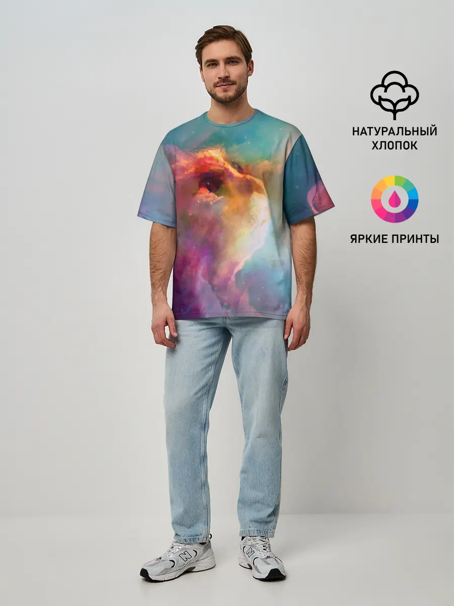 Мужская футболка оверсайз / КОСМИЧЕСКИЙ КОТ