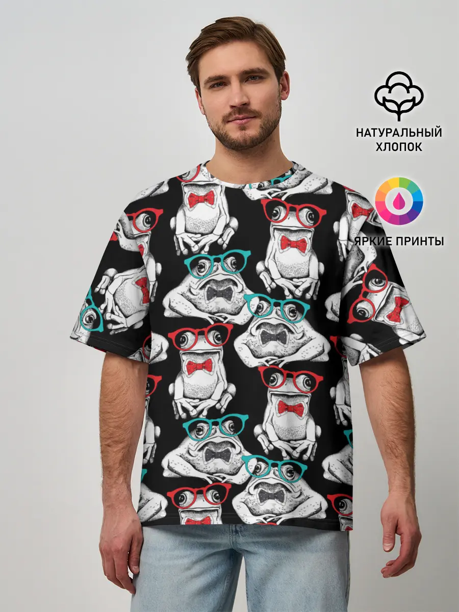 Мужская футболка оверсайз / Лягушки в очках