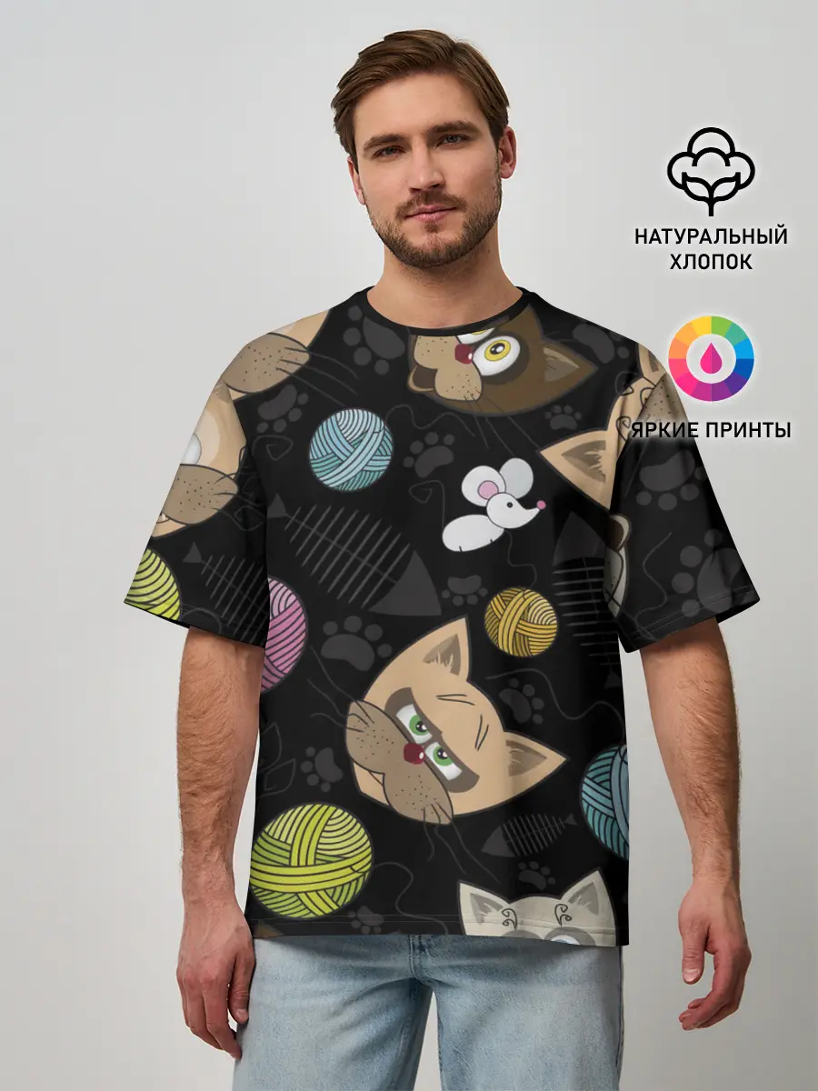 Мужская футболка оверсайз / Злой кот.