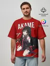 Мужская футболка оверсайз / Убийца Акаме на красном фоне