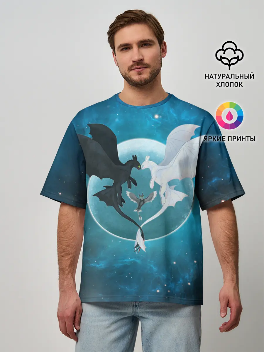 Мужская футболка оверсайз / ночная фурия