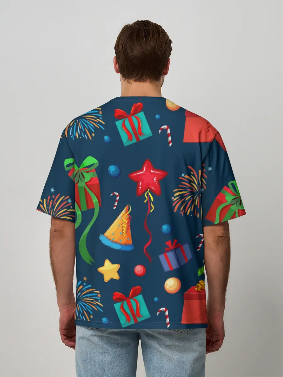 Мужская футболка оверсайз / Новогодний Паттерн!