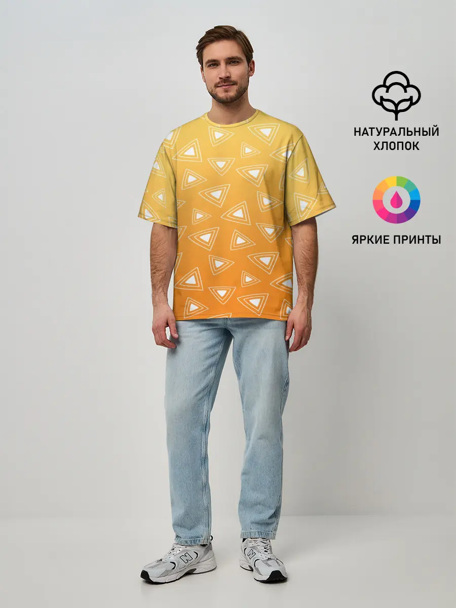 Мужская футболка оверсайз / Kimetsu no yaiba оранжевый паттерн