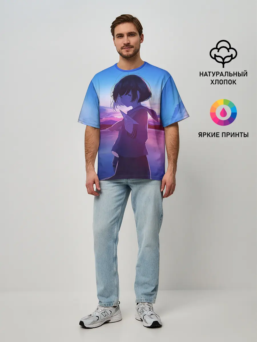 Мужская футболка оверсайз / Anime Sunset