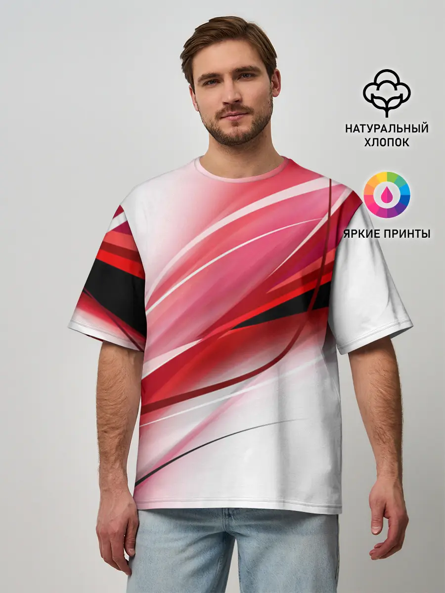 Мужская футболка оверсайз / Красная линия