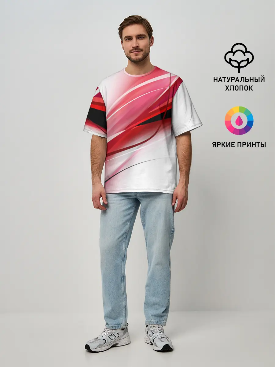 Мужская футболка оверсайз / Красная линия