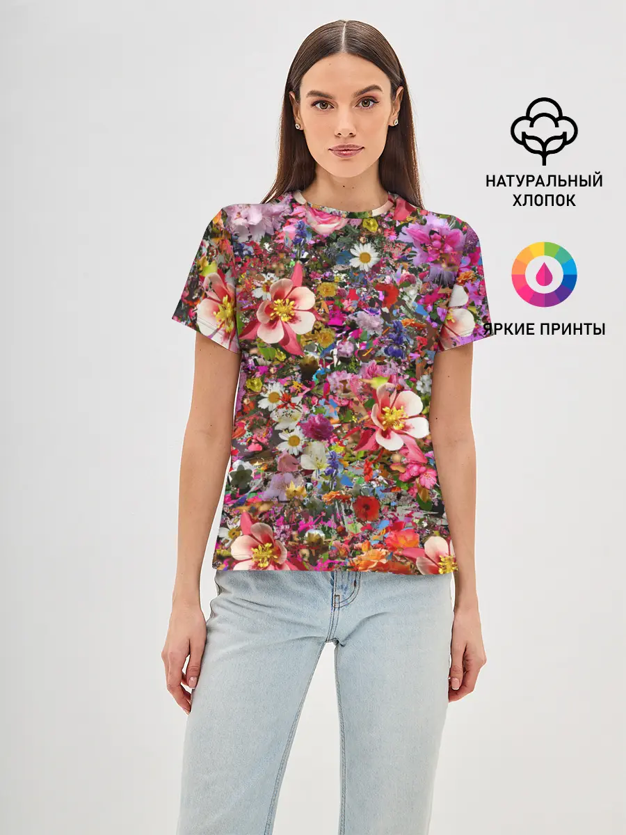 Женская базовая футболка / Разные цветы