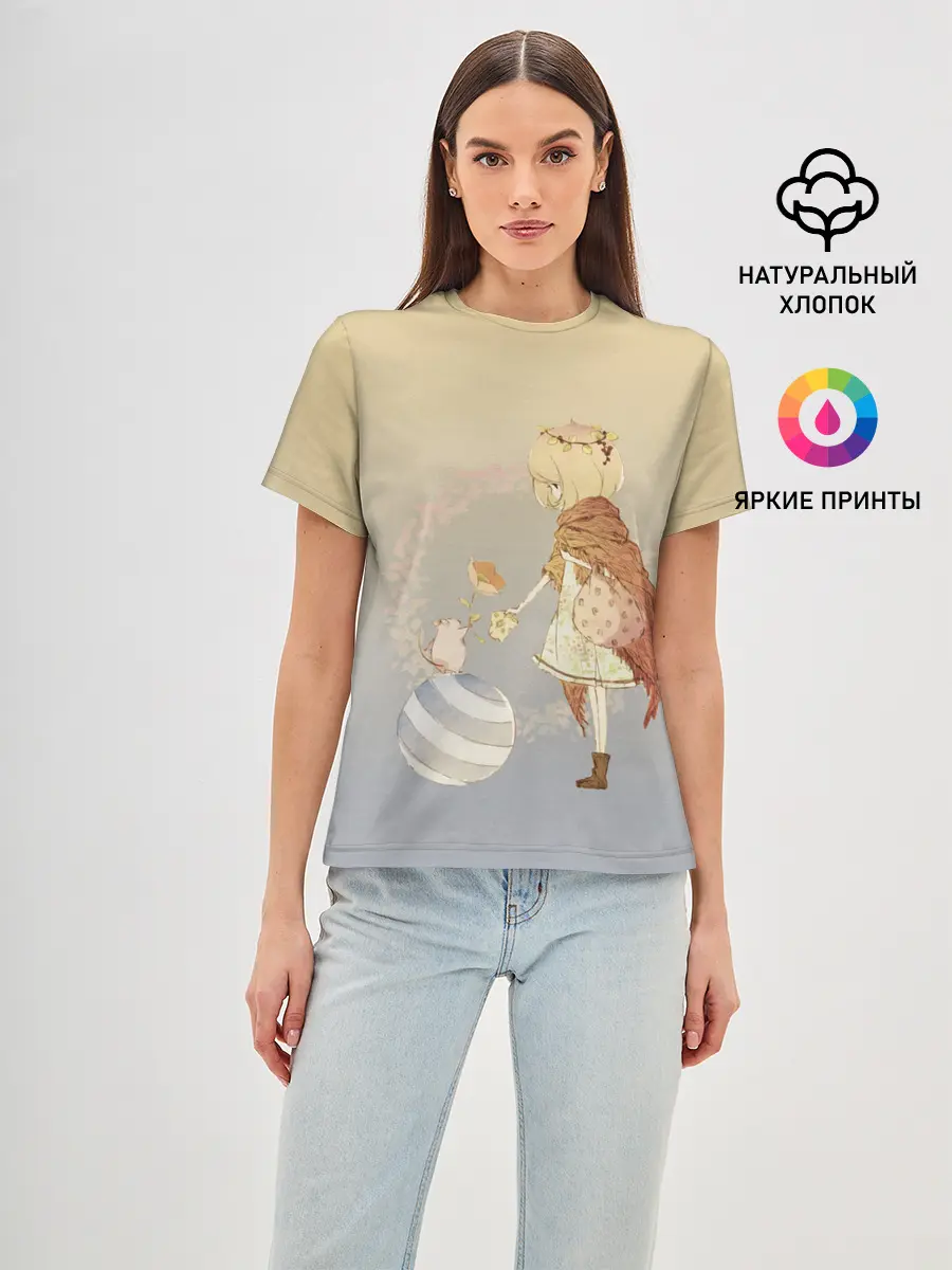 Женская базовая футболка / девочка и мышка друзья