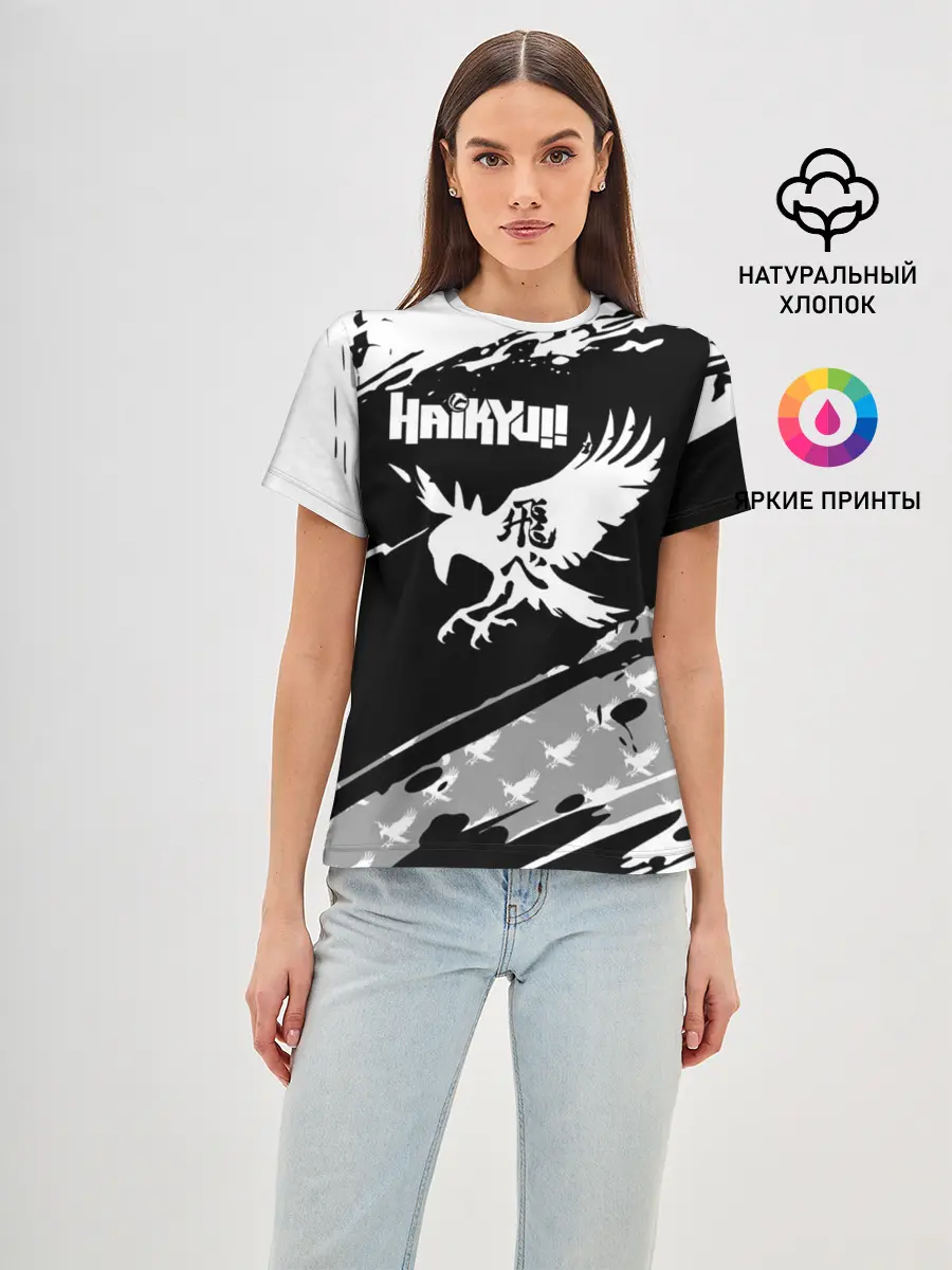 Женская базовая футболка / Haikyuu!! Ворон иероглиф