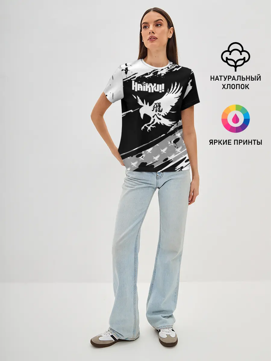 Женская базовая футболка / Haikyuu!! Ворон иероглиф