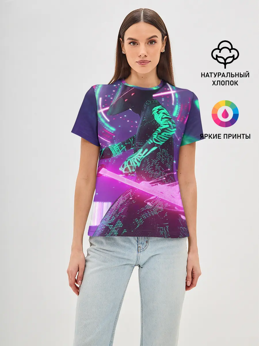 Женская базовая футболка / Неоновый Самурай
