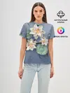 Женская базовая футболка / 3D стеклянные цветы
