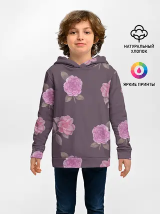 Детское худи / Камелии на вишневом фоне