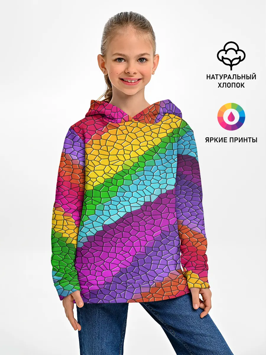 Детское худи / Яркая мозаика радуга диагональ