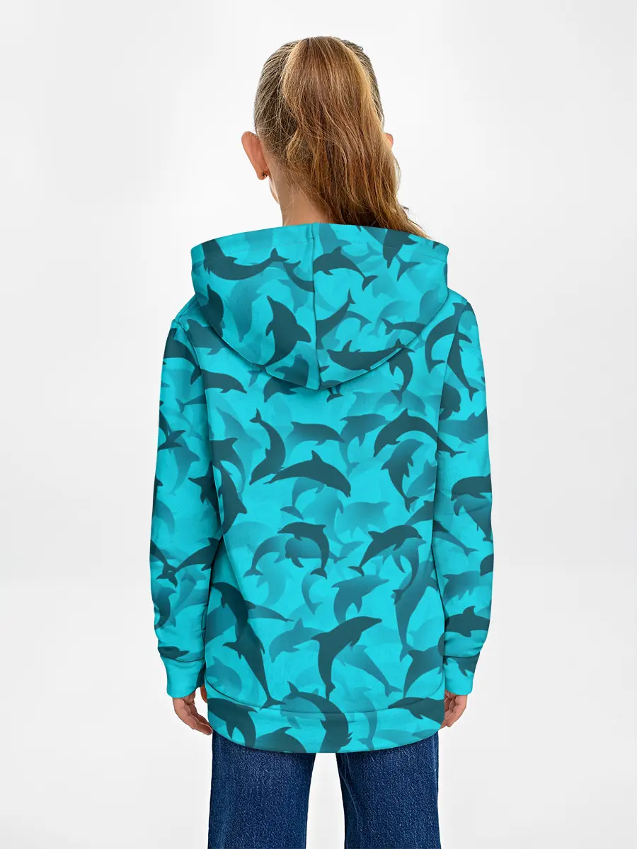 Детское худи / Синий камуфляж с дельфинами