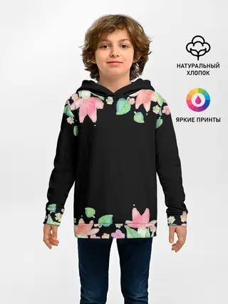 Детское худи / Рамка из розовых и зеленых листьев