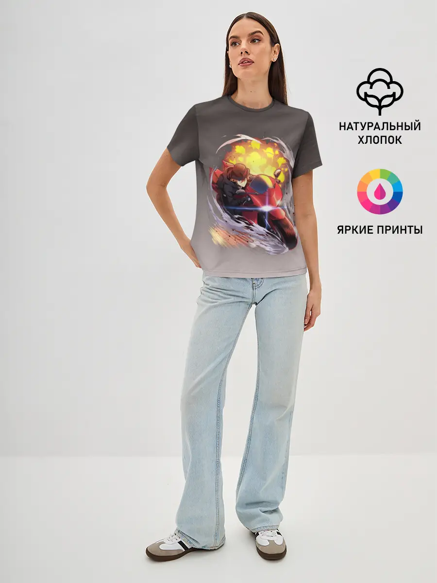 Женская базовая футболка / Чуя Накахара на мотоцикле взрыв