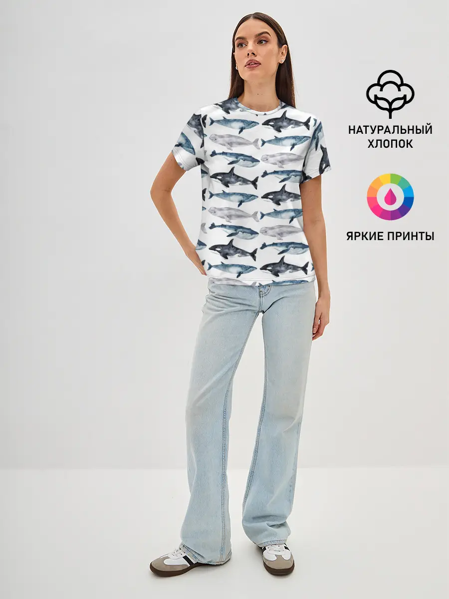 Женская базовая футболка / принт с китами