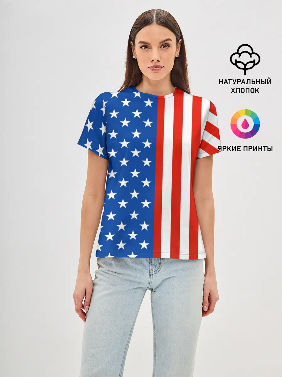Женская базовая футболка / Американский Флаг