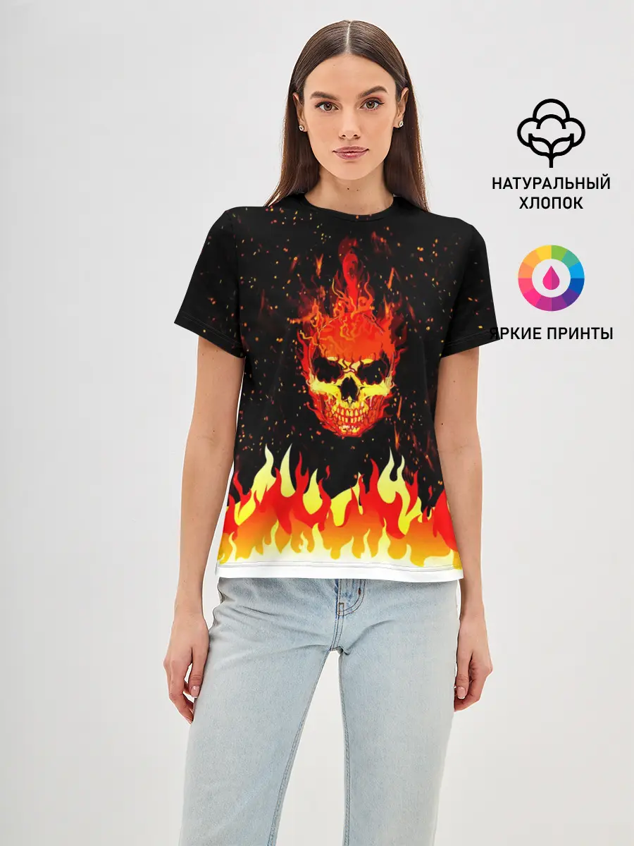 Женская базовая футболка / Пылающий Череп