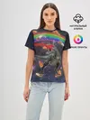 Женская базовая футболка / Динозавр в космосе