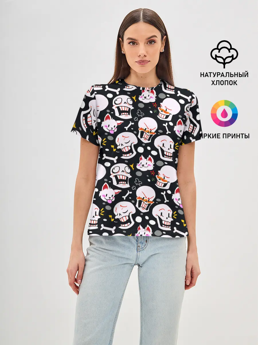 Женская базовая футболка / Черепа и Котики