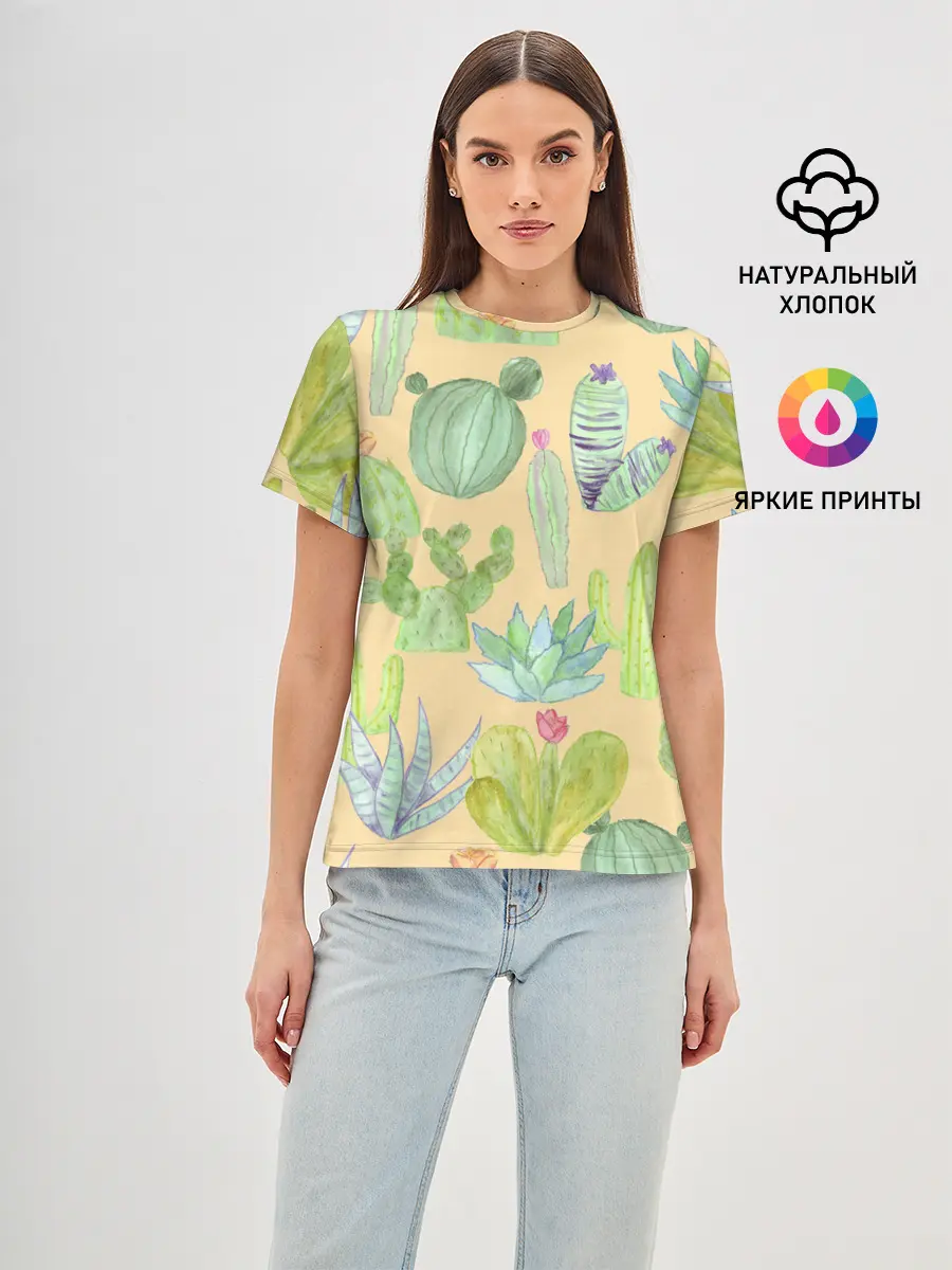 Женская базовая футболка / Кактусы в пустыне