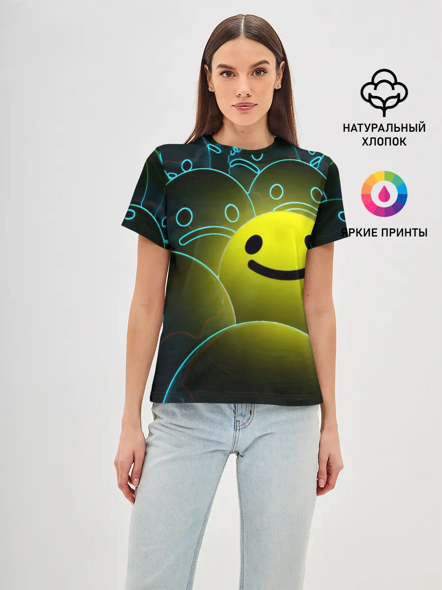 Женская базовая футболка / НЕОНОВЫЕ СМАЙЛЫ